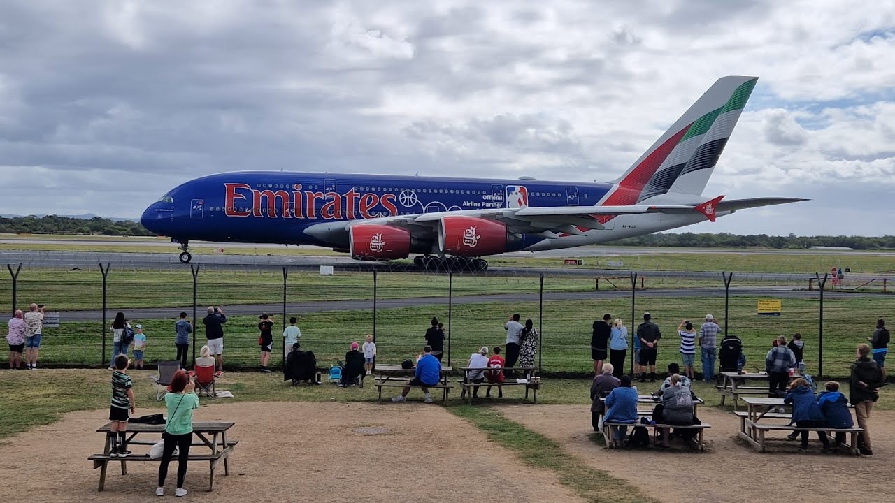 Emirates A380 Blue NBA livery! Manchester Airport plane spotting: A380s, A350s, A330s, B787s + more