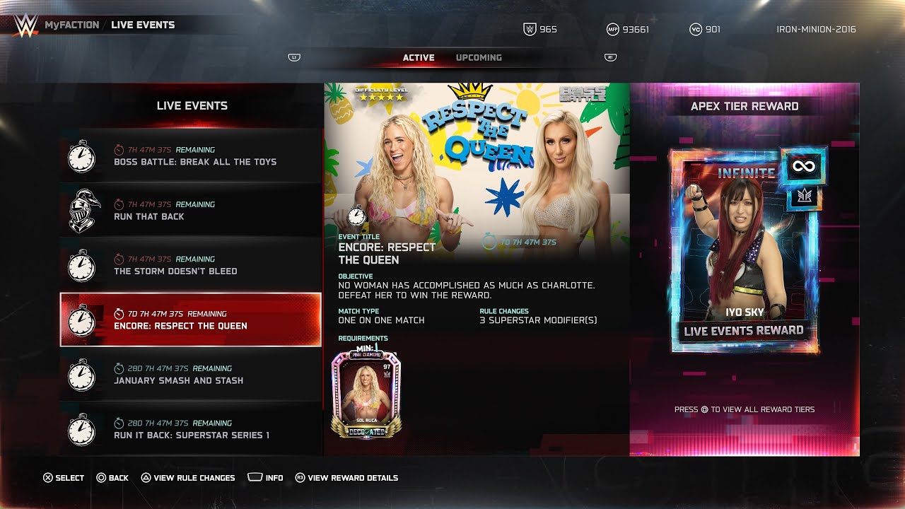 WWE 2K25: MyFaction: Live Event- Boss Battle: Encore - Respect The Queen