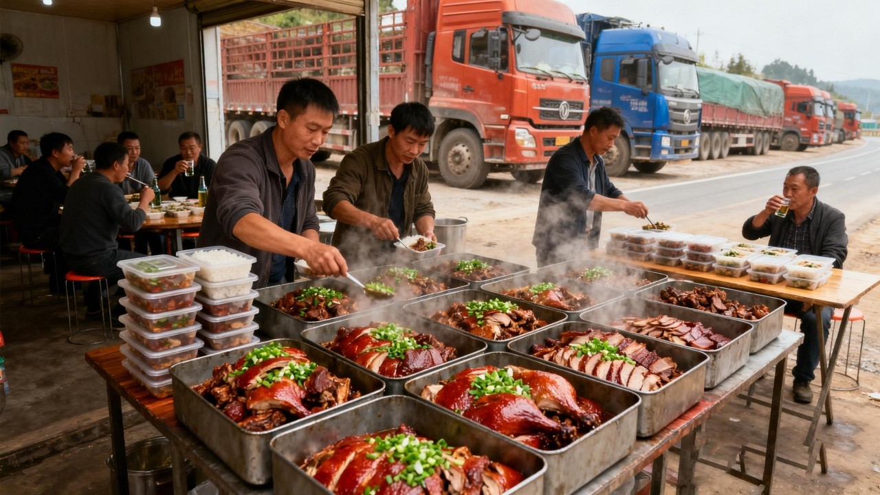 国道旁无名自助餐，荤素十几个菜15元随便吃，排骨肉圆是硬菜，来吃都是大货车司机【舟小九】