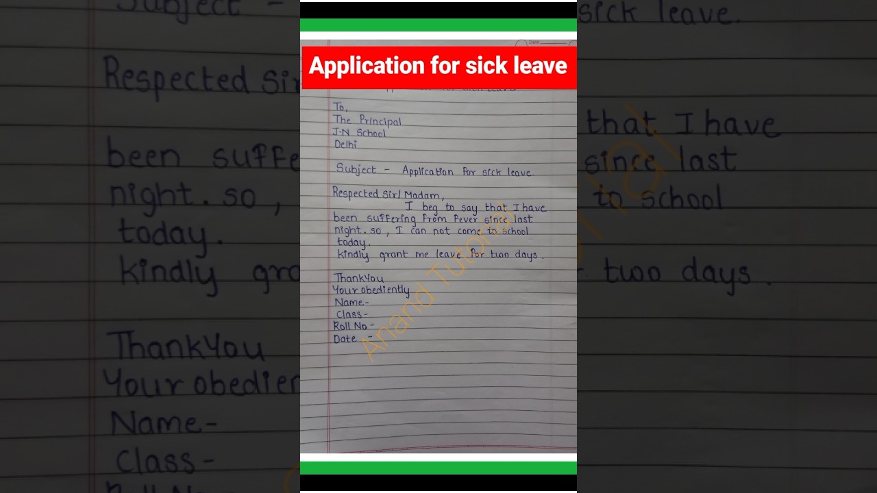Application For Fever/Application On Sick Leave/Sick Leave Application/2 Days Application/Applicatio