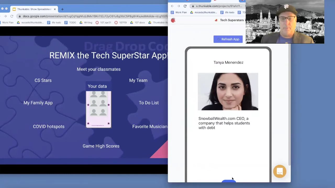 Thunkable 5.4. Event Handlers, Variables, and Remixing the Spreadsheet App