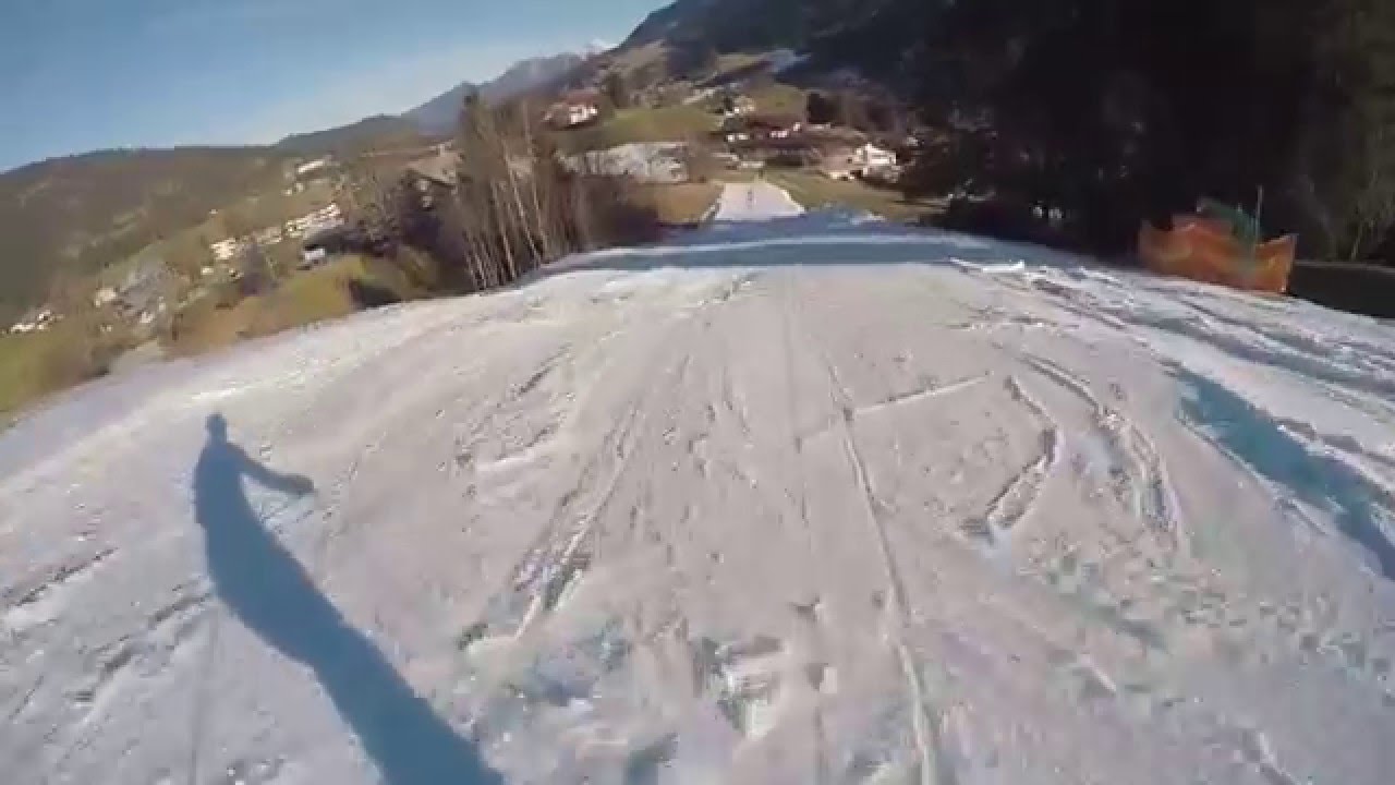 Parsenn Abfahrt - afdaling, Kleinwalsertal Heuberg Arena Hirschegg - Riezlern, mit sehr wenig Schnee