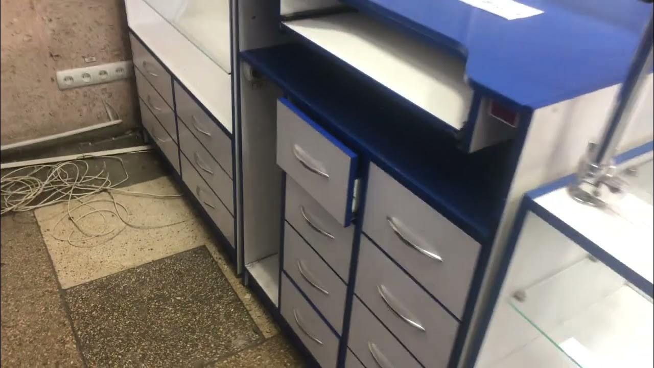 Торговая мебель для аптеки (23 предмета) "Синий-белый" бу (2) - YouTube