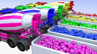 Learn Colors with Concrete Mixer Truck Toy Train and Color Balls | Rainbow Car Toys