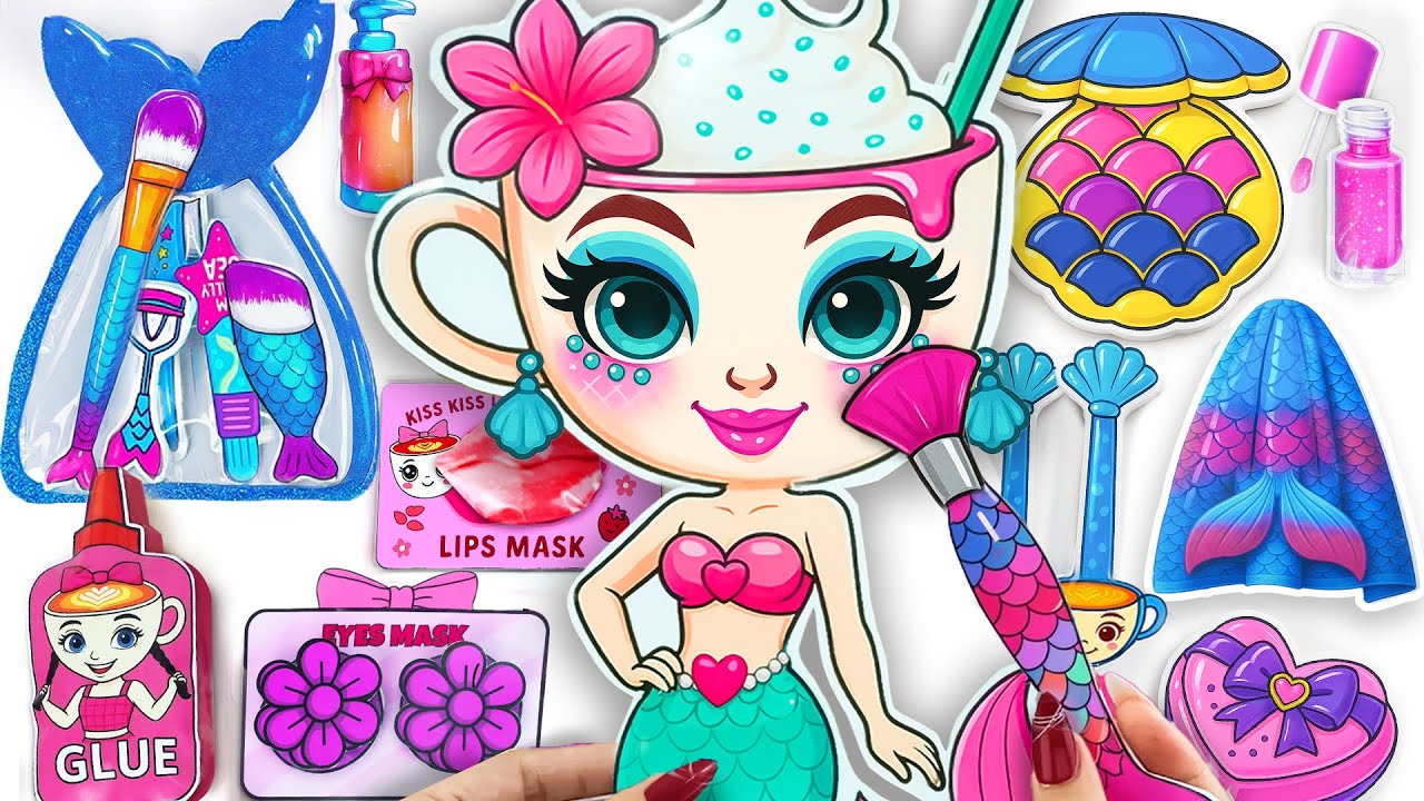 🎀Paper DIY🎀BALLERINA CAPPUCCINA Mermaid Box 🧜‍♀️💄Skincare + Makeup + Nail Unboxing ASMR | Hana Paper