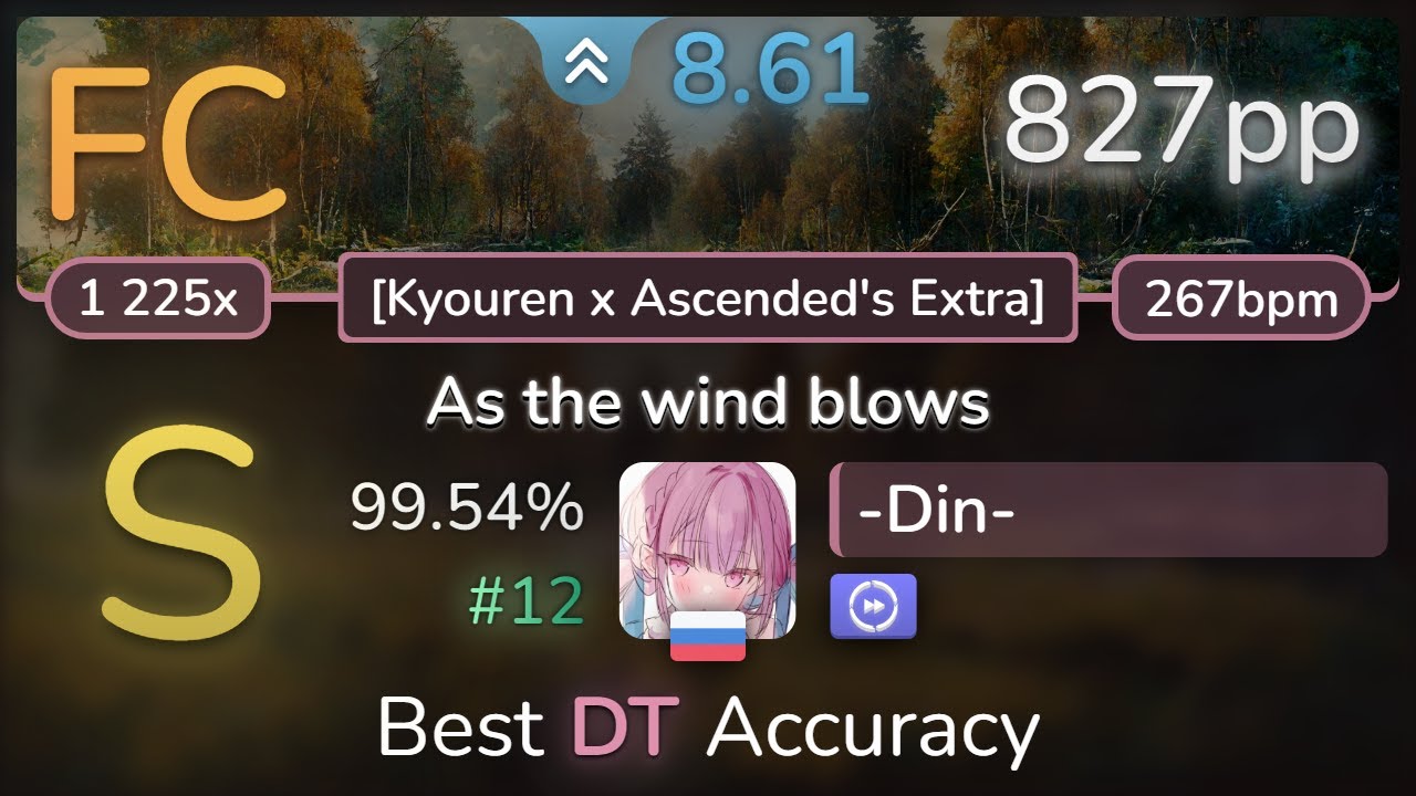 -Din- | happy30 - As the wind blows [Kyouren x Ascended's Extra] +DT 99.54% FC #12 | 827pp - osu!
