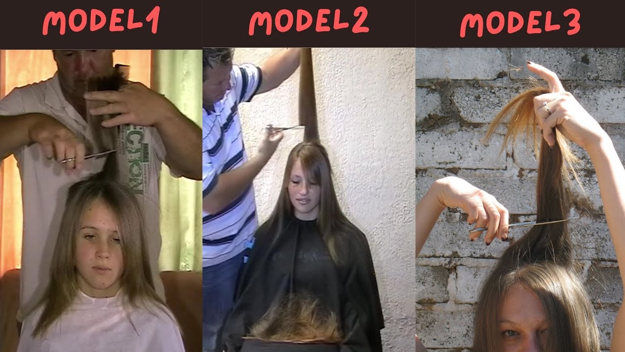 3 blond long hair cut short above the head compilation 1  