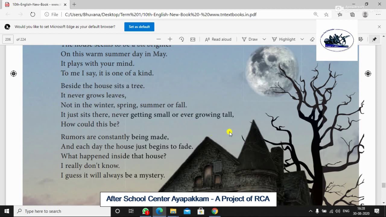 Rotary Club Of Ambattur Class 10th English Poem The House On Elm Street