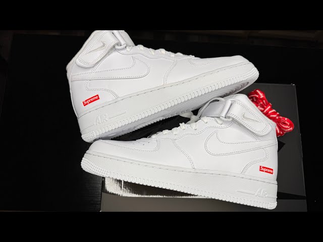 Size 9.5 - Nike Supreme x Air Force 1 Mid Box Logo - Triple White bs892 Supreme X Air Force 1 Mid  main image 4