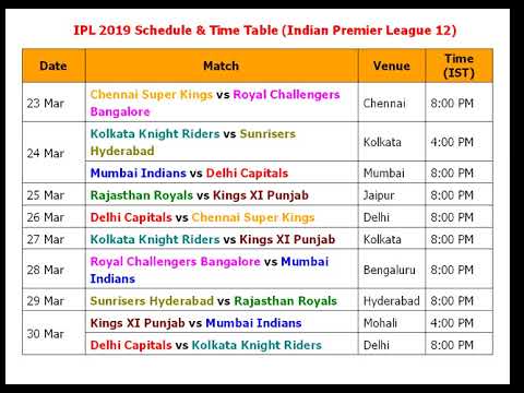 Ipl Time Table Chart Download