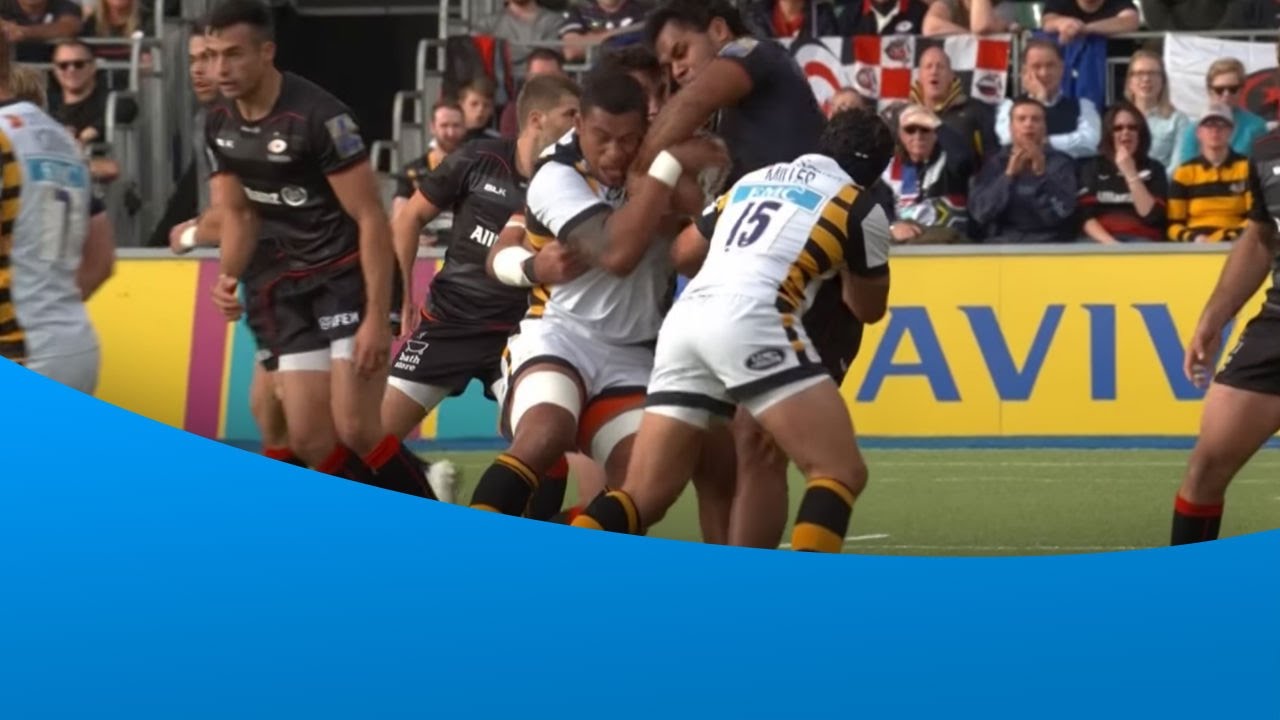 Billy Vunipola stops Nathan Hughes in his tracks