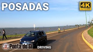 【4K】El RÍO PARANÁ en la CIUDAD DE POSADAS #driving tour VIRTUAL costanera - Misiones - ARGENTINA