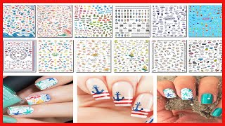 Tailaimei Summer Beach Nail Decals Stickers, 1500 Pcs Self-Adhesive Tips Diy Nail Art Design