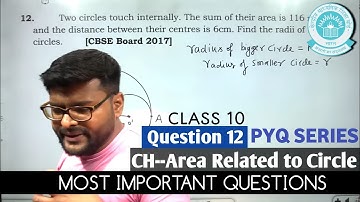 Two circles touch internally. The sum of their area is 116 π cm2 and the distance between their