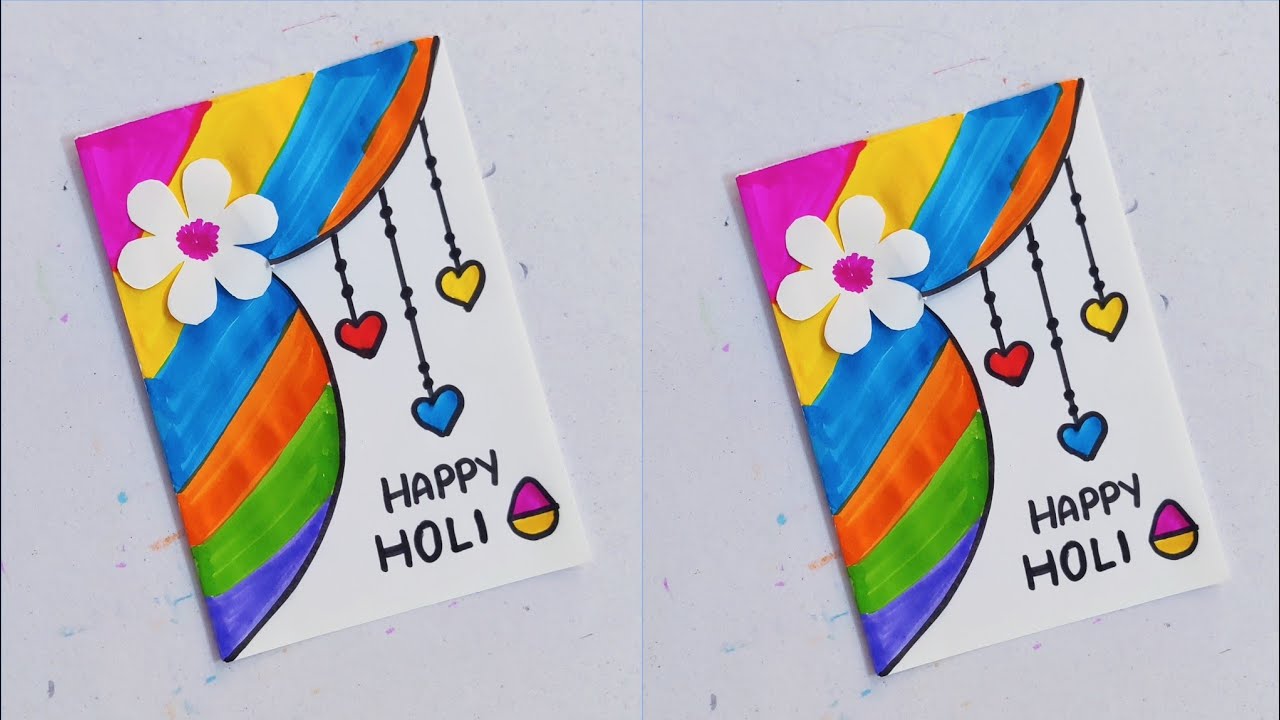 Holi greeting card/ easy holi card/holi card making/holi drawing card/happy holi card/holi ke card 