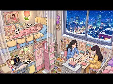 Late Snow Night Study with Besties❄️ | Youth, Hard work & Beautiful memories | Dorm life Ghibli