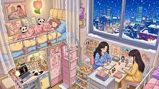 Late Snow Night Study with Besties❄️ | Youth, Hard work & Beautiful memories | Dorm life Ghibli