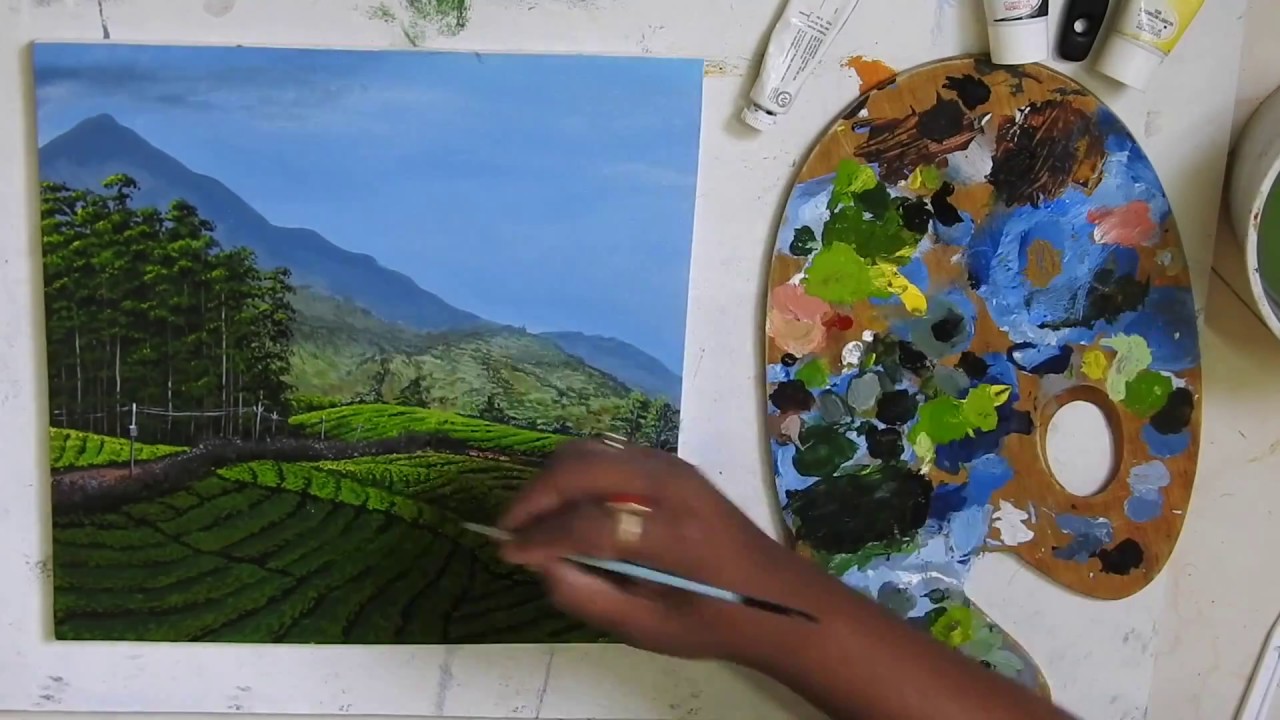 Painting Tea Gardens of Munnar - Acrylic on MDF Panel