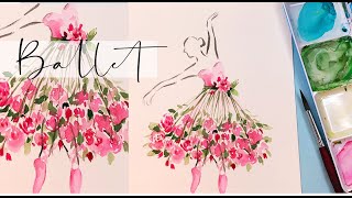 Ballernia painting/ Ballet Dress/ Watercolor Painting/ Step by Step tutorial