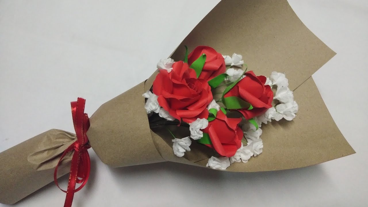 How to make paper flowers bouquet (จัดช่อดอกไม้กระดาษ/กุหลาบแบบง่ายๆ) l แม่เนย น้องพอสDIY