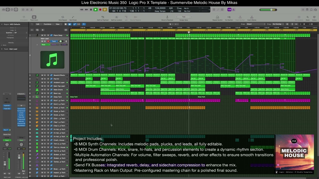 Summer-vibe Melodic House Logic Pro X Template | Kygo & Lane 8 Inspired | Tutorial 