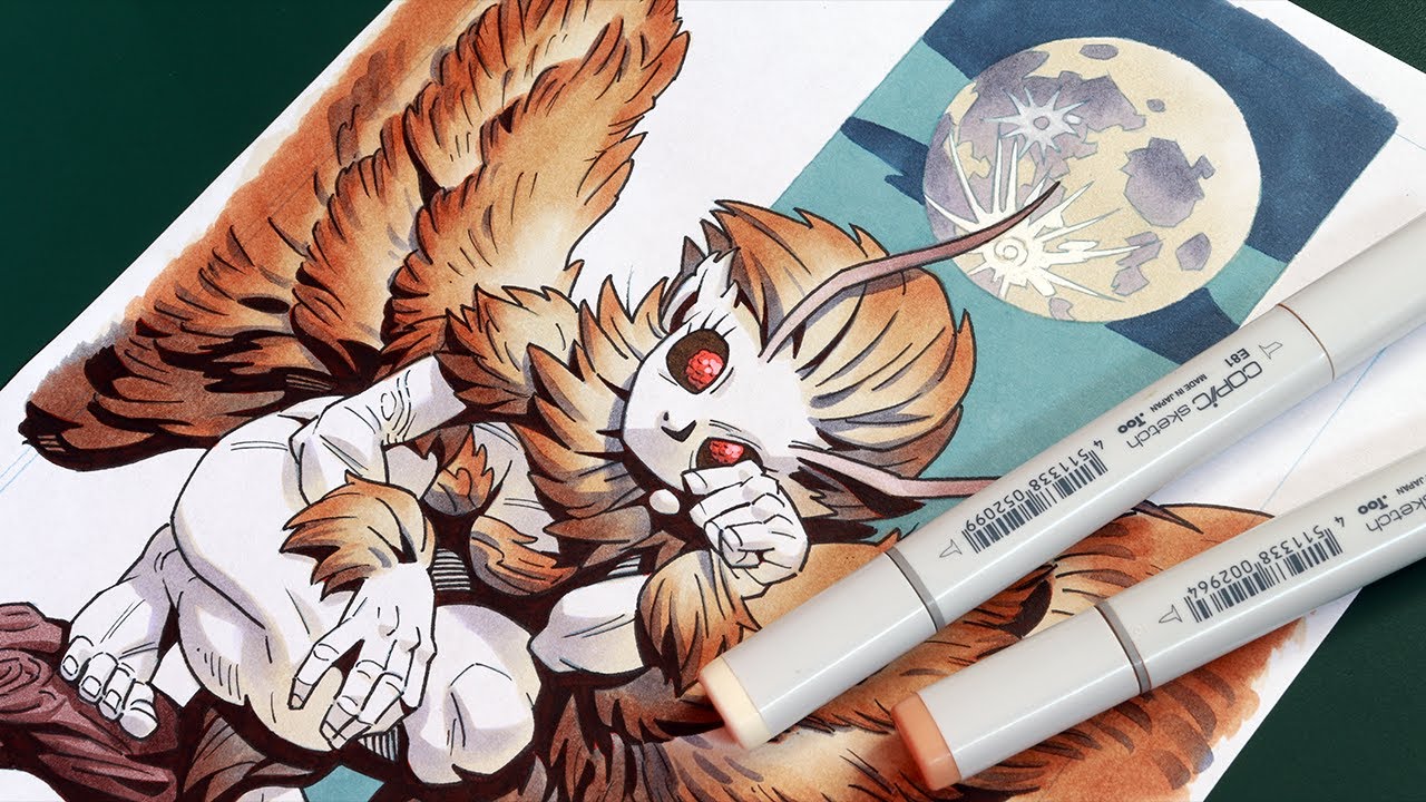 Mothgirl timelapse with COPIC markers - YouTube