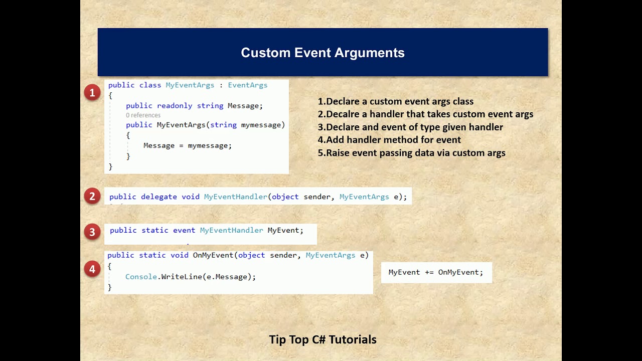 Events and Delegates Part 5 - Custom Event Arguments - YouTube