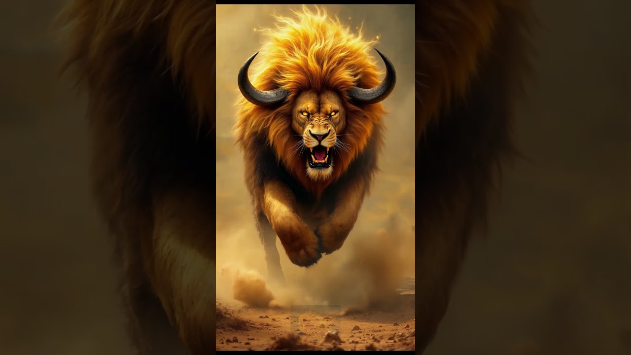 4k, The Stormhoof King: Epic Lion-Buffalo Hybrid Fantasy Art