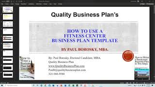 How to use a FITNESS CENTER Business Plan Template by Dr. Paul Borosky, MBA.