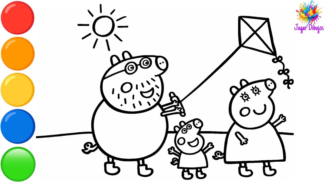 Dibuja y Colorea A Peppa Pig Y A Sus Padres Volando Una Cometa 🐷🪁💨 Dibujos Para Niños 