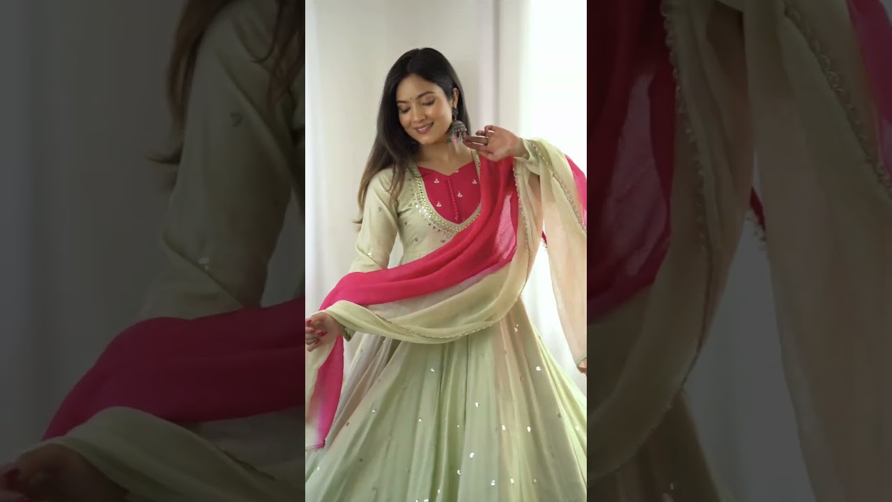 Light Pista Green Sequins Embroidered Anarkali Suit – Pant Set with Dupatta