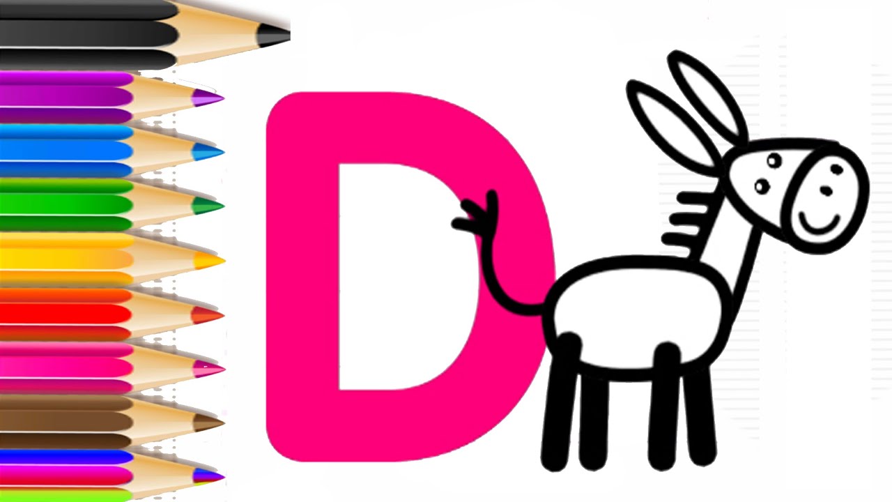 How to Draw a Donkey for Letter D ? - Learn ABC Alphabet with Drawing Tutorials - Kids Games