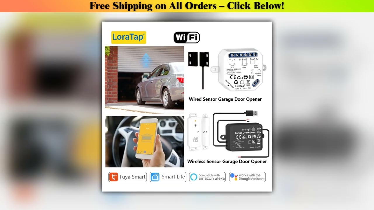 LoraTap Tuya Smart Life Garage Door Openers Controller WiFi Wireless Wired Sensor Remote Control Vo