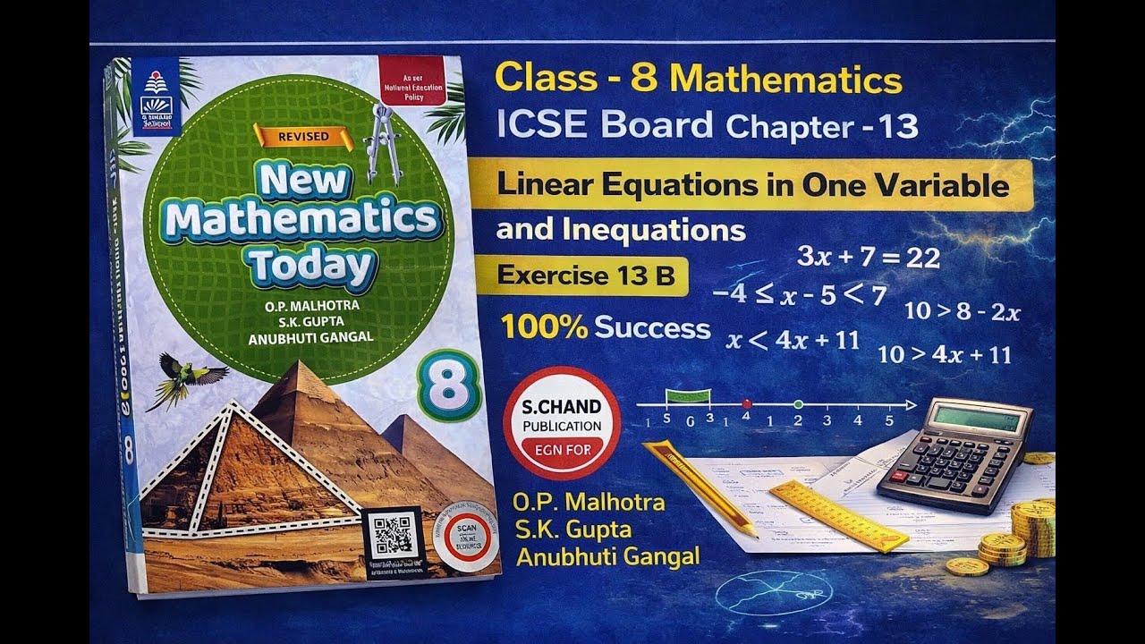 LINEAR EQUATIONS IN ONE VARIABLE AND INEQUATIONS |CHAPTER - 13 | EXERCISE 13B | CLASS 8 | ICSE BOARD
