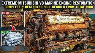 Extreme Mitsubishi V8 Marine Engine Restoration | Completely Destroyed Full Rebuild from Total Ruin