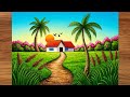Village Landscape Scenery Drawing for Beginners | Beautiful House and Palm Tree Drawing Step by Step