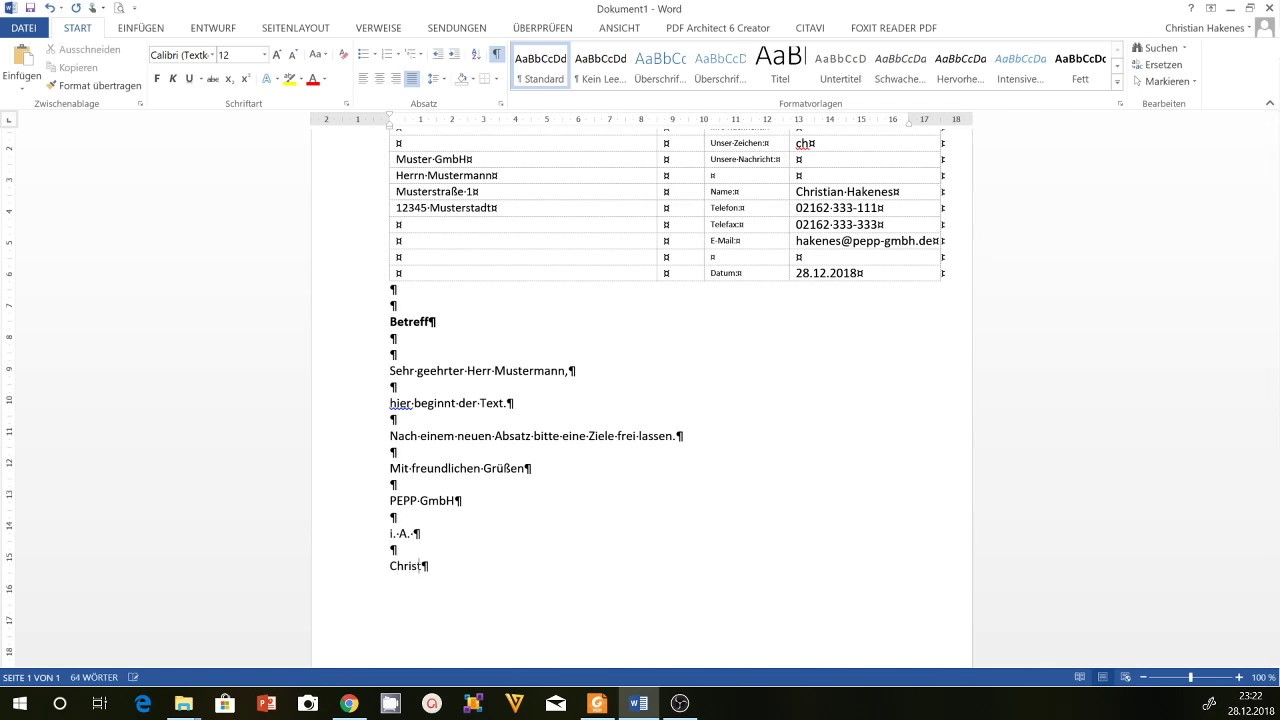 Geschaftsbrief Vorlage Nach Din 5008 In Word Erstellen Ausfuhrlichere Version Youtube