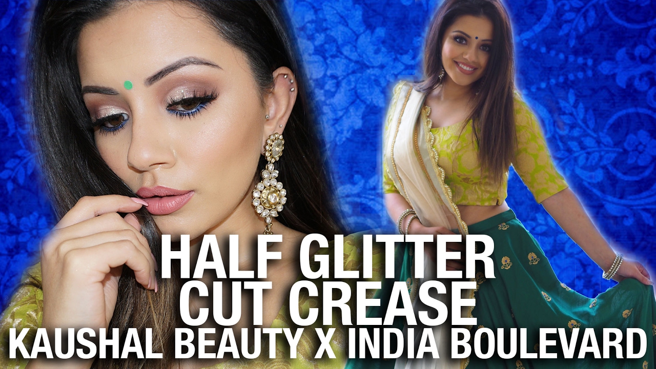 Half Glitter CUT CREASE Makeup Tutorial  💙 Kaushal x India Boulevard COLLAB !!