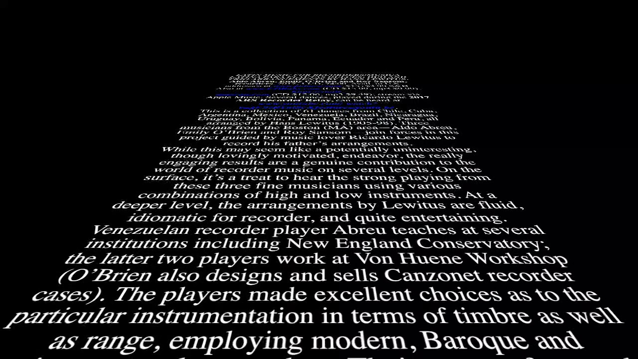 CD Latin Music for Recorders Hans Lewitus Review  American Recorder Society Magazine Fall 2018