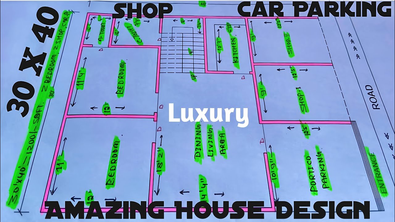 30*40 House Plan With 3 Bedroom, Car Parking, Shop | 30 X 40 Ghar Ka Naksha | 1200 SQFT House Design