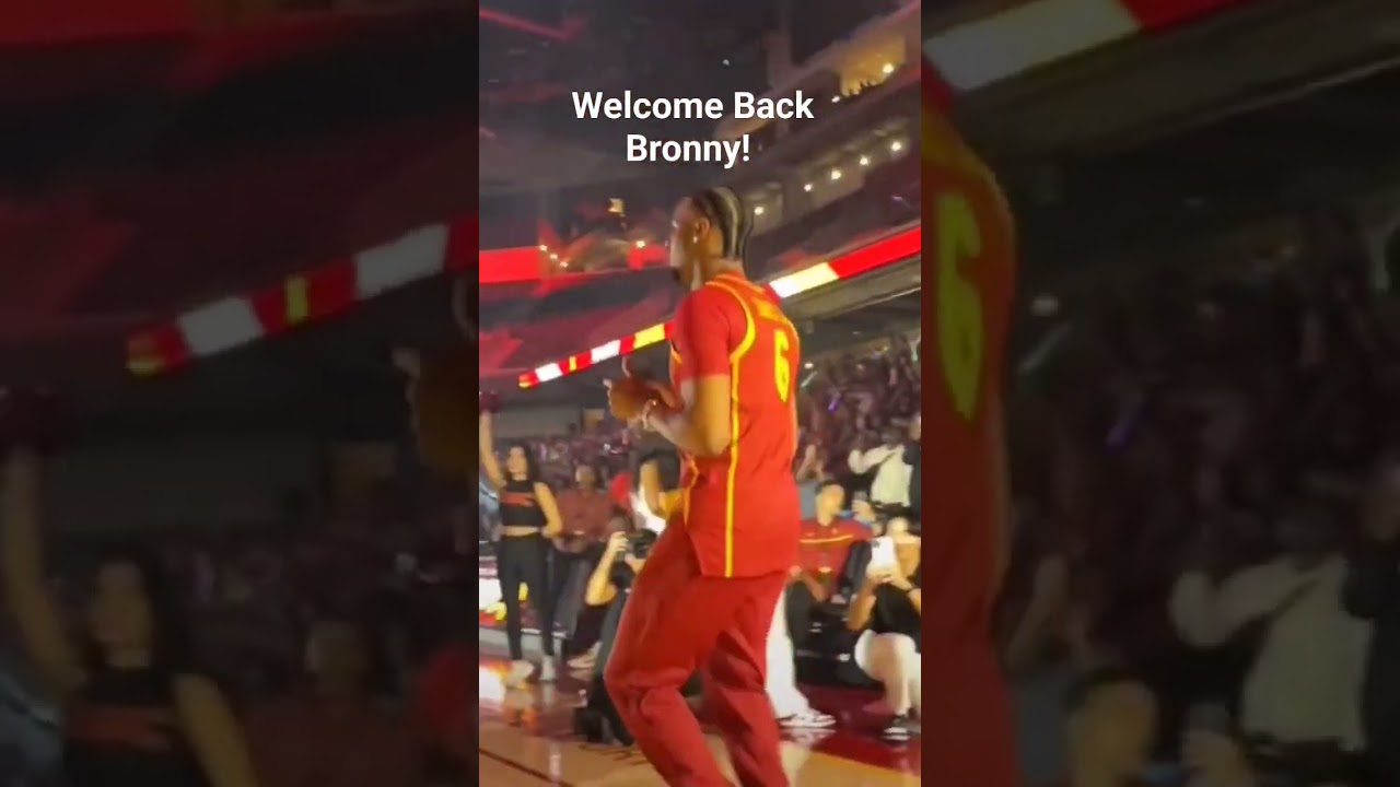 Bronny James dougies as he gets introduced as USC basketall star