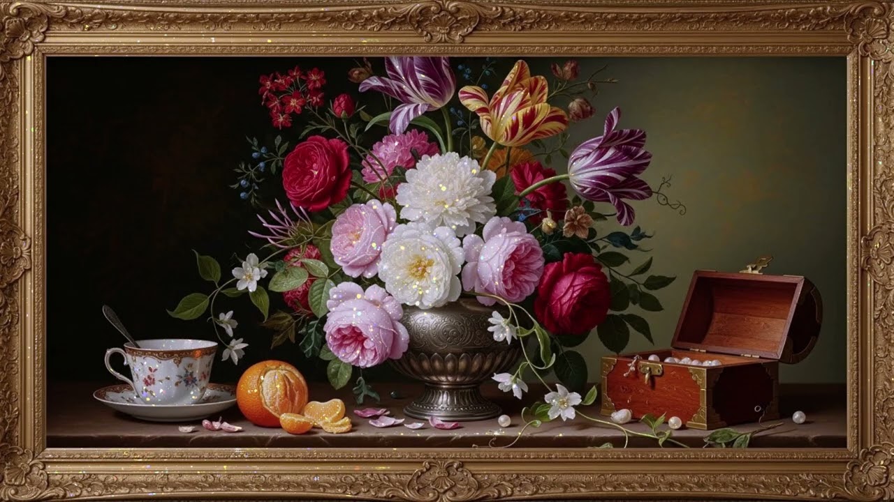 Classic Floral Oil Art 8K  Luxury Gold Frame  Frame TV Display