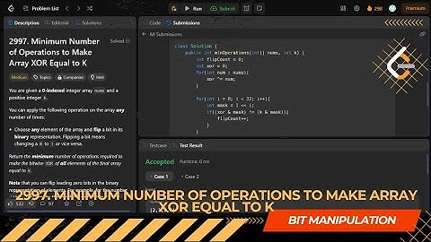 LEETCODE DAILY QUESTION 2997 | Minimum Number of Operations to Make Array XOR = K | Is Kabir Coding