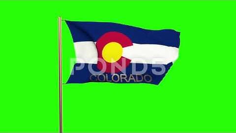 Colorado Flag With Title Waving In The Wind. Looping Sun Rises Style. Animation