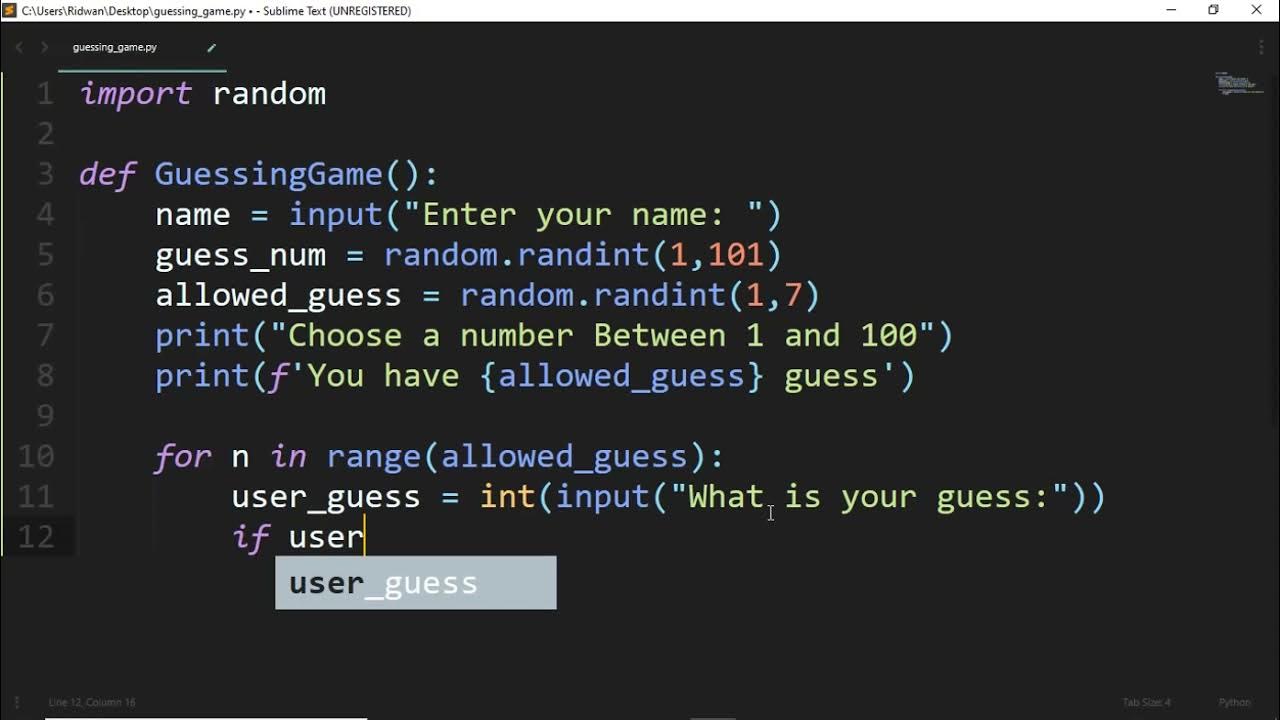 Guessing Number game using python - YouTube