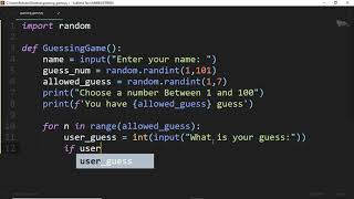 Guessing Number game using python