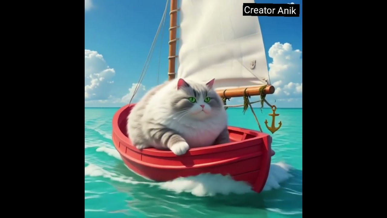 A little cat riding a boat 