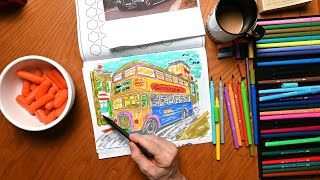 Coloring a Dublin City Bus Relaxation Stress Relief Art