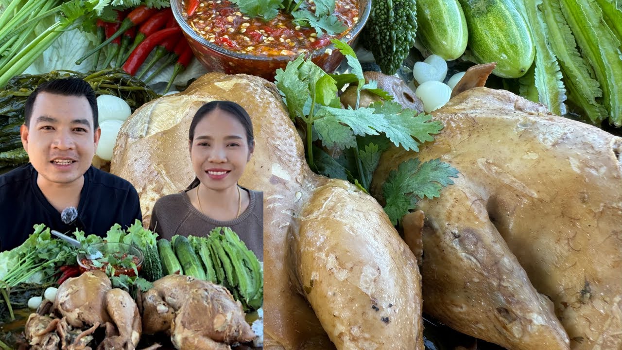 ไก่ต้มน้ำปลา น้ำจิ้มสามรสมากับแม่น้องลุคกี้ แซ่บๆ บรรยากาศลมพัดไผ่