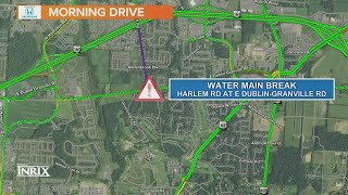 Water main break closes Harlem Road at East Dublin-Granville Road in New Albany